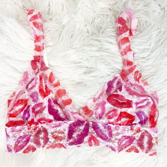 HANKY PANKY PINK RED LIP PRINT STRETCH LACE BRALETTE WOMENS SMALL - Picture 3 of 7